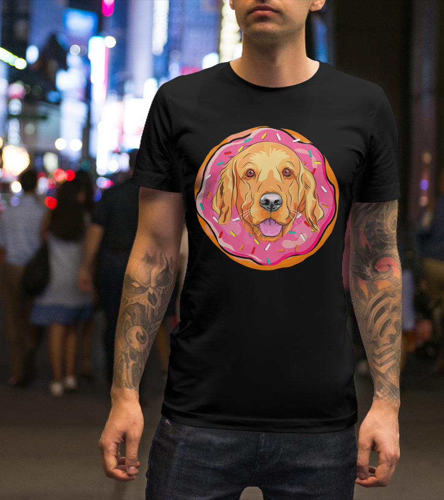 Funny Golden Retriever Donut Dog Face T-Shirt