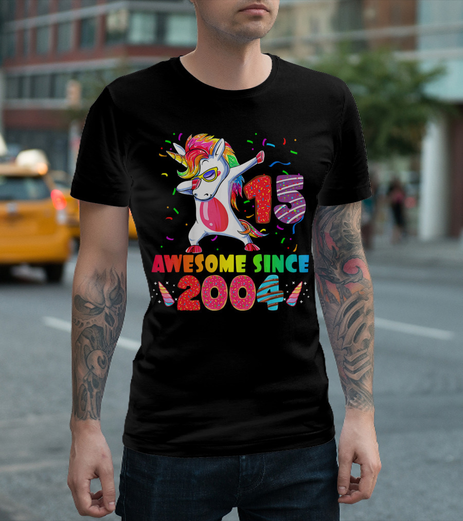 15 Awesome Dabbing Unicorn Donut Birthday 2004 T-Shirt