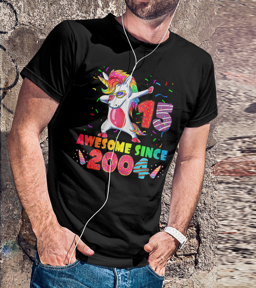 15 Awesome Dabbing Unicorn Donut Birthday 2004 T-Shirt