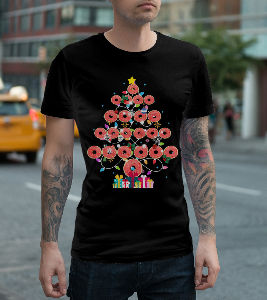 Donut Christmas Tree With Lights And Presents T-Shirt