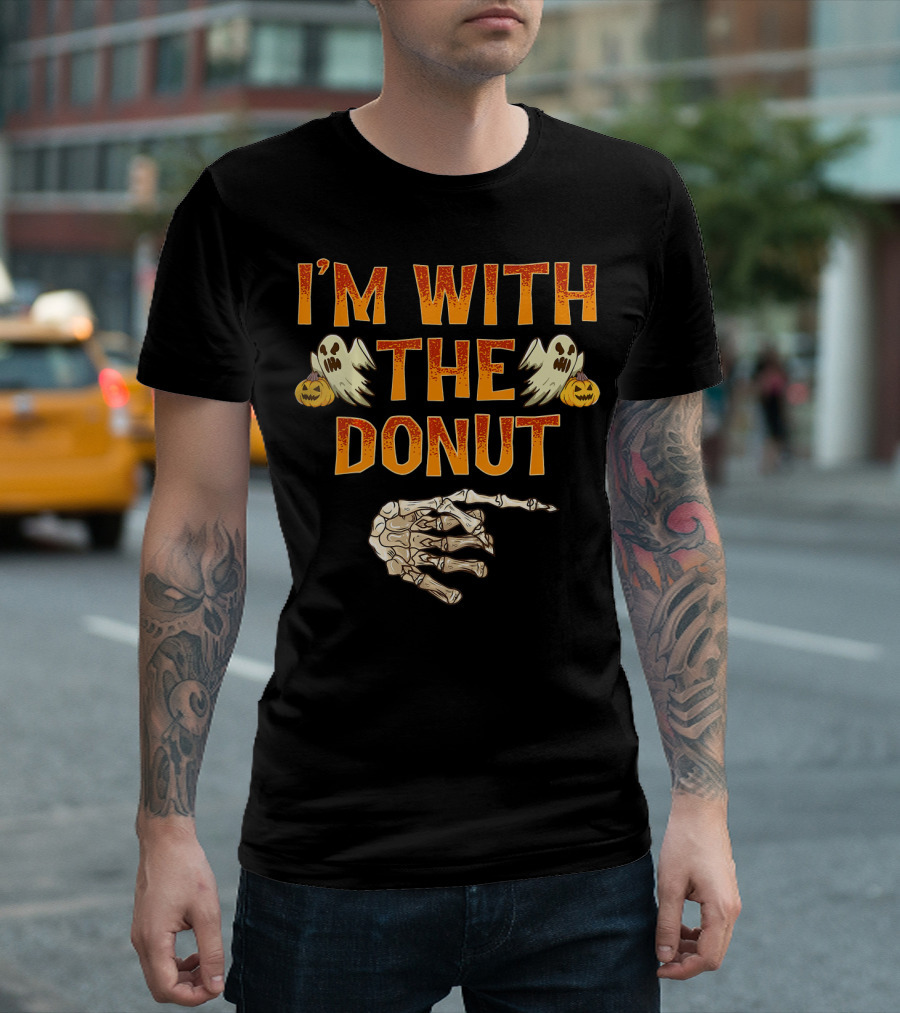 I'm With The Donut Halloween Ghosts Skeleton Hand Pumpkin T-Shirt