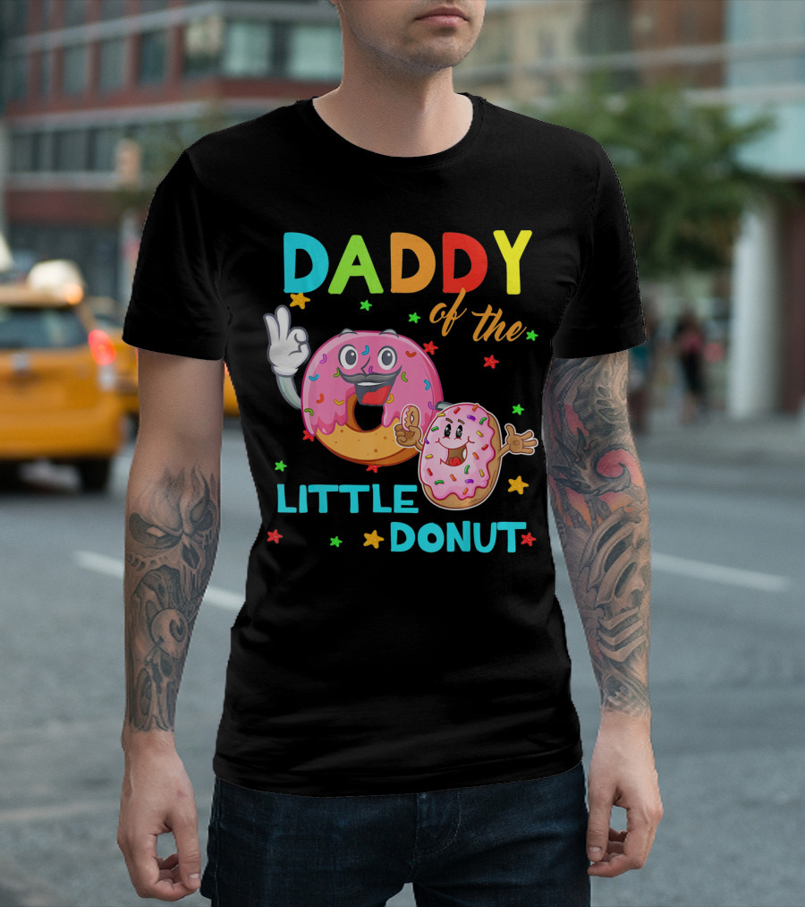Daddy Of The Little Donut Birthday Celebration With Colorful Cartoon Donuts T-Shirt
