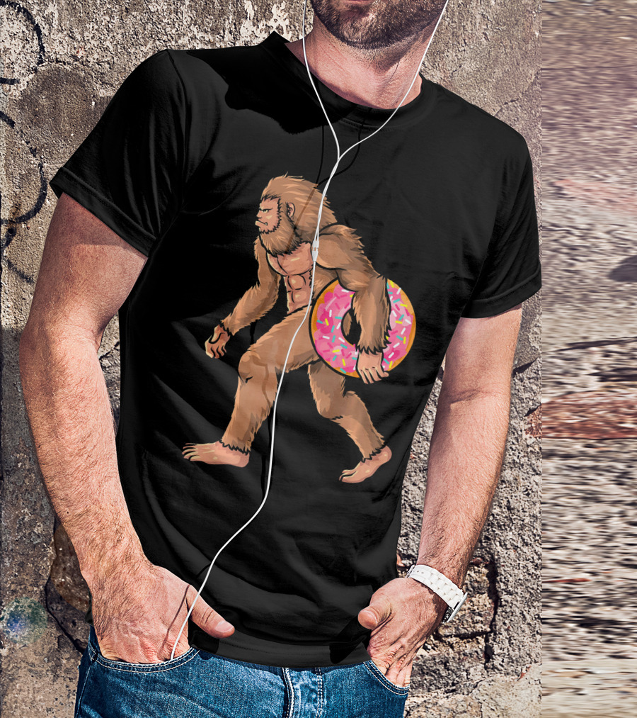 Bigfoot With Sprinkled Doughnut Walking Image T-Shirt