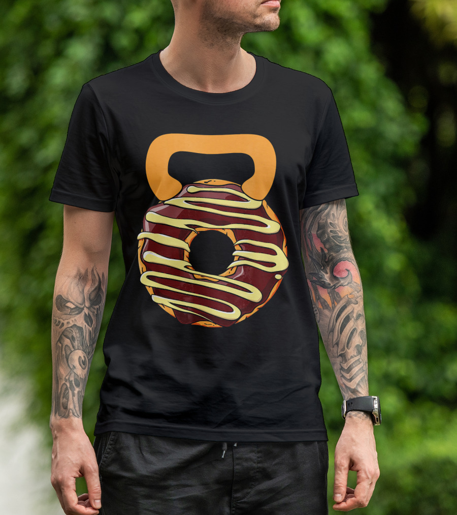 Funny Donut Kettlebell Shape With Chocolate And Yellow Icing T-Shirt