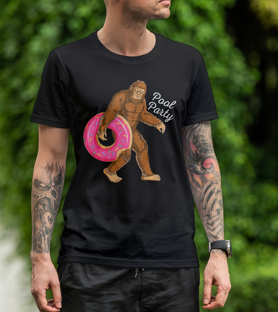 Pool Party Bigfoot Sasquatch With Donut Floaty T-Shirt