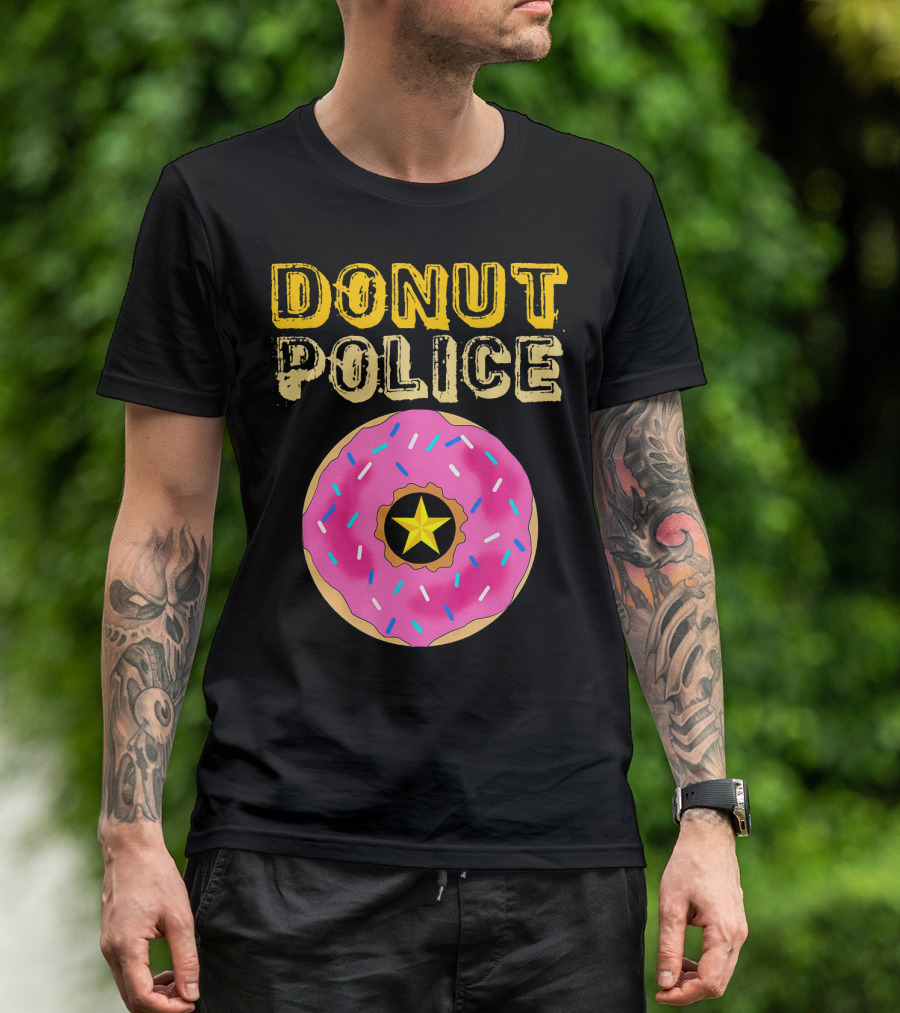 Donut Police Funny Doughnut Lovers And Pink Sprinkled Star Badge T-Shirt
