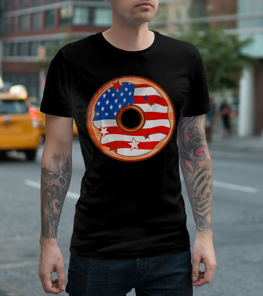 American Flag Donut USA Patriotic Doughnut T-Shirt