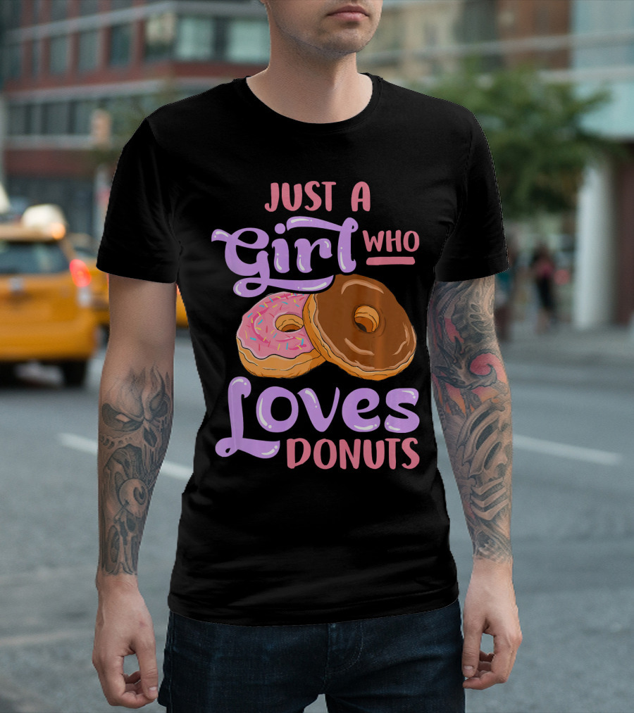 Just a Girl Who Loves Donuts Pink and Chocolate Dougnuts T-Shirt