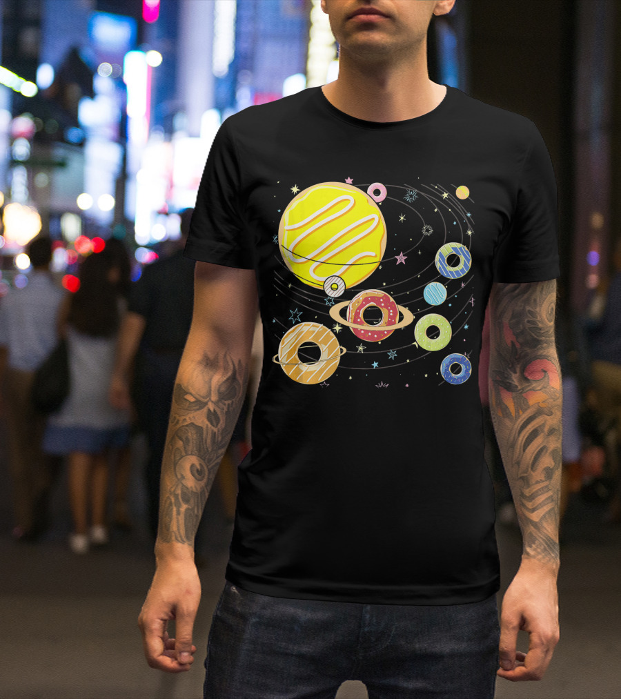 Galaxy Planets As Glazed Donuts Doughnuts With Stars T-Shirt
