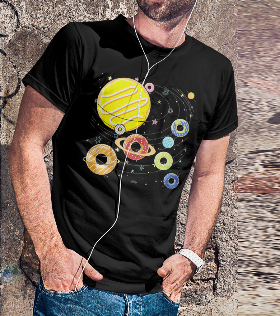 Galaxy Planets As Glazed Donuts Doughnuts With Stars T-Shirt