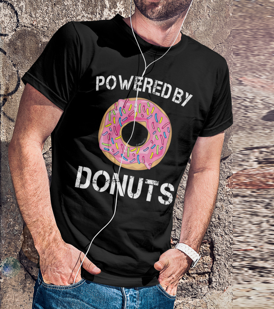 Powered By Donuts Funny Donut Pink Frosted Sprinkles T-Shirt