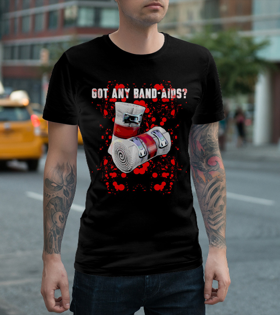 Got Any Band-Aids Dark Color Graphic with Bandage and Red Splatter T-Shirt