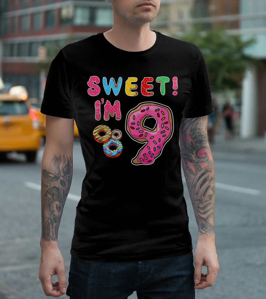 Sweet I'm 9 with Colorful Donuts T-Shirt