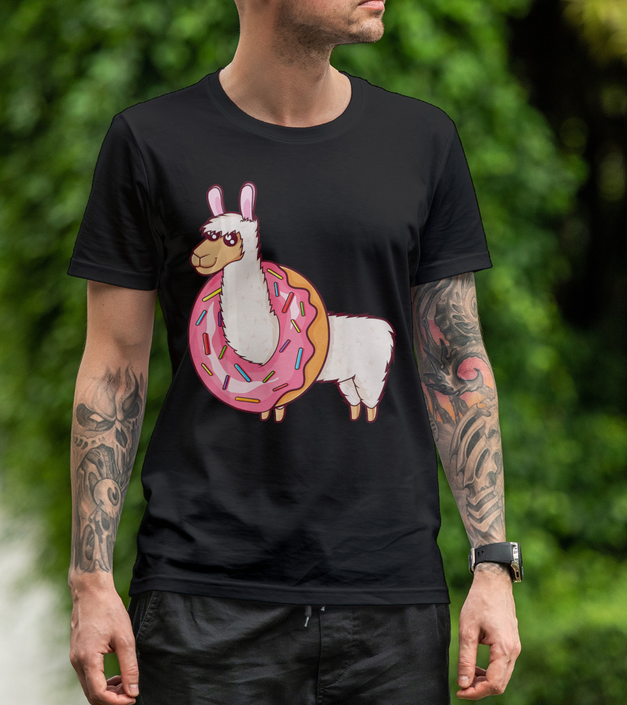 Cute Llama In A Sprinkled Donut Hole Alpaca T-Shirt