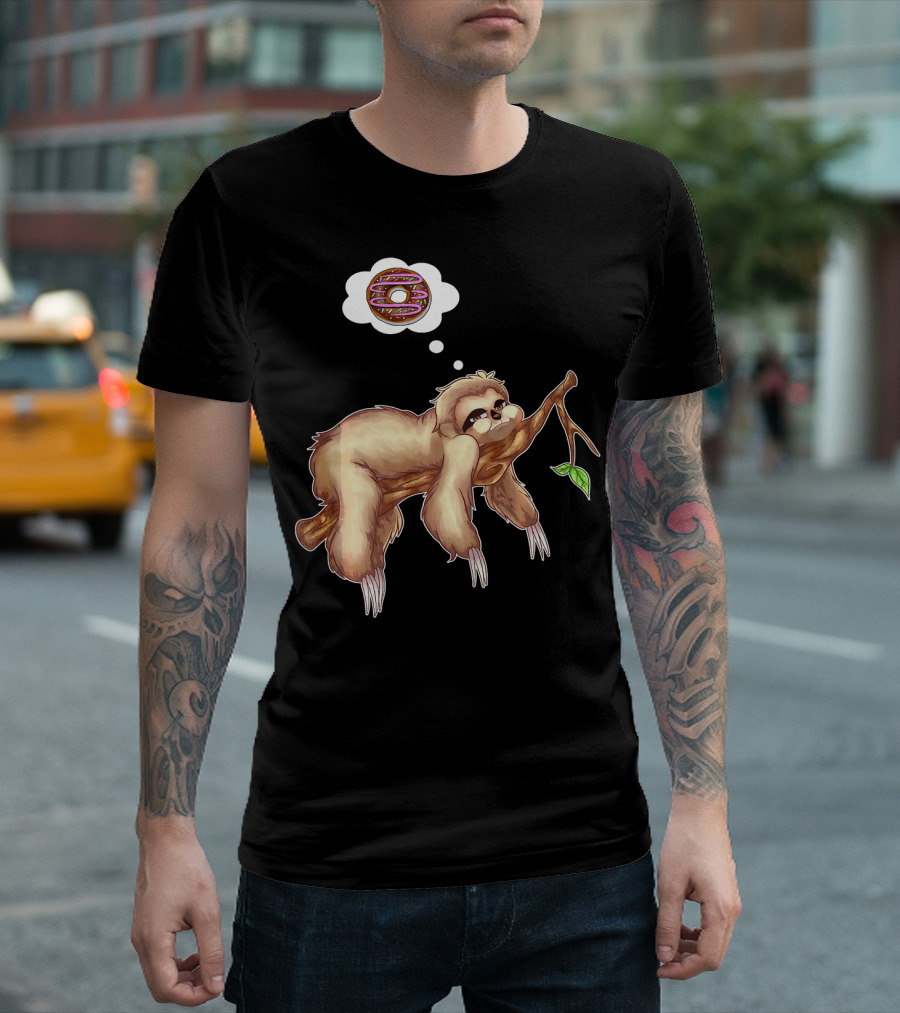 Lazy Sloth Dreaming of Chocolate Donuts Sleepy Humor T-Shirt