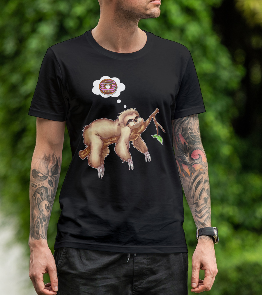 Lazy Sloth Dreaming Of Chocolate Donuts Sleepy Humor T-Shirt