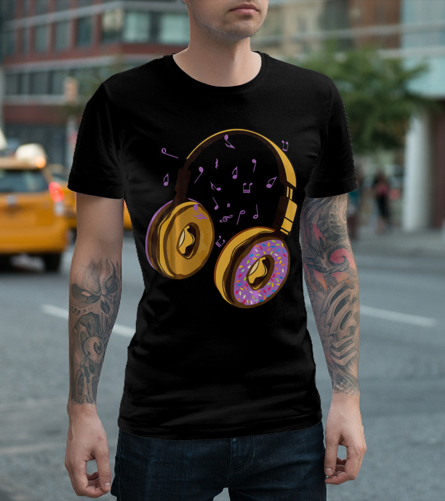 Headphones Donuts With Music Notes Fun T-Shirt