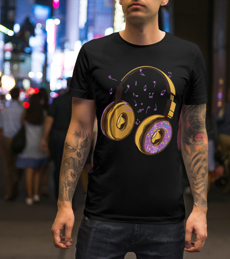 Headphones Donuts With Music Notes Fun T-Shirt