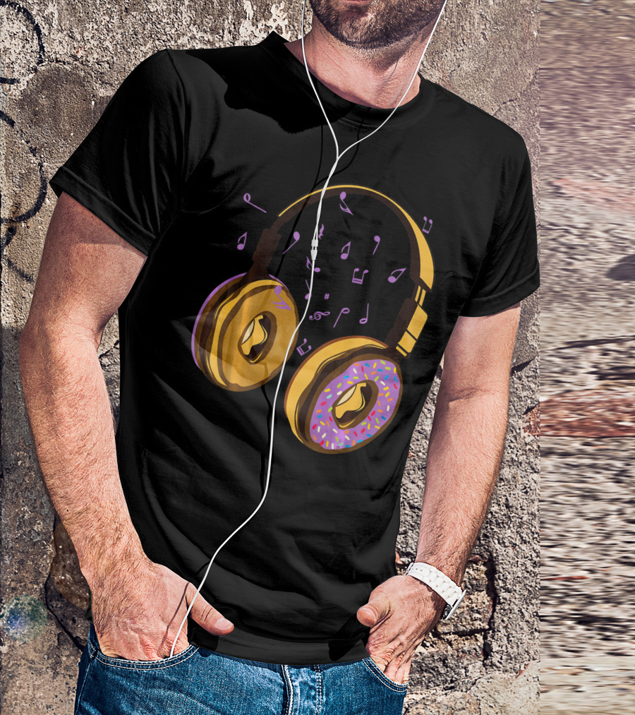 Headphones Donuts With Music Notes Fun T-Shirt