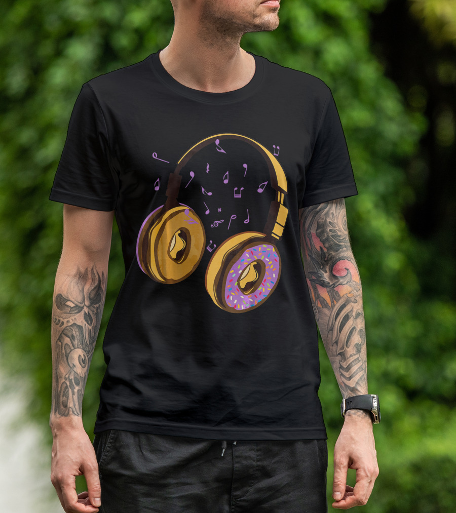 Headphones Donuts With Music Notes Fun T-Shirt