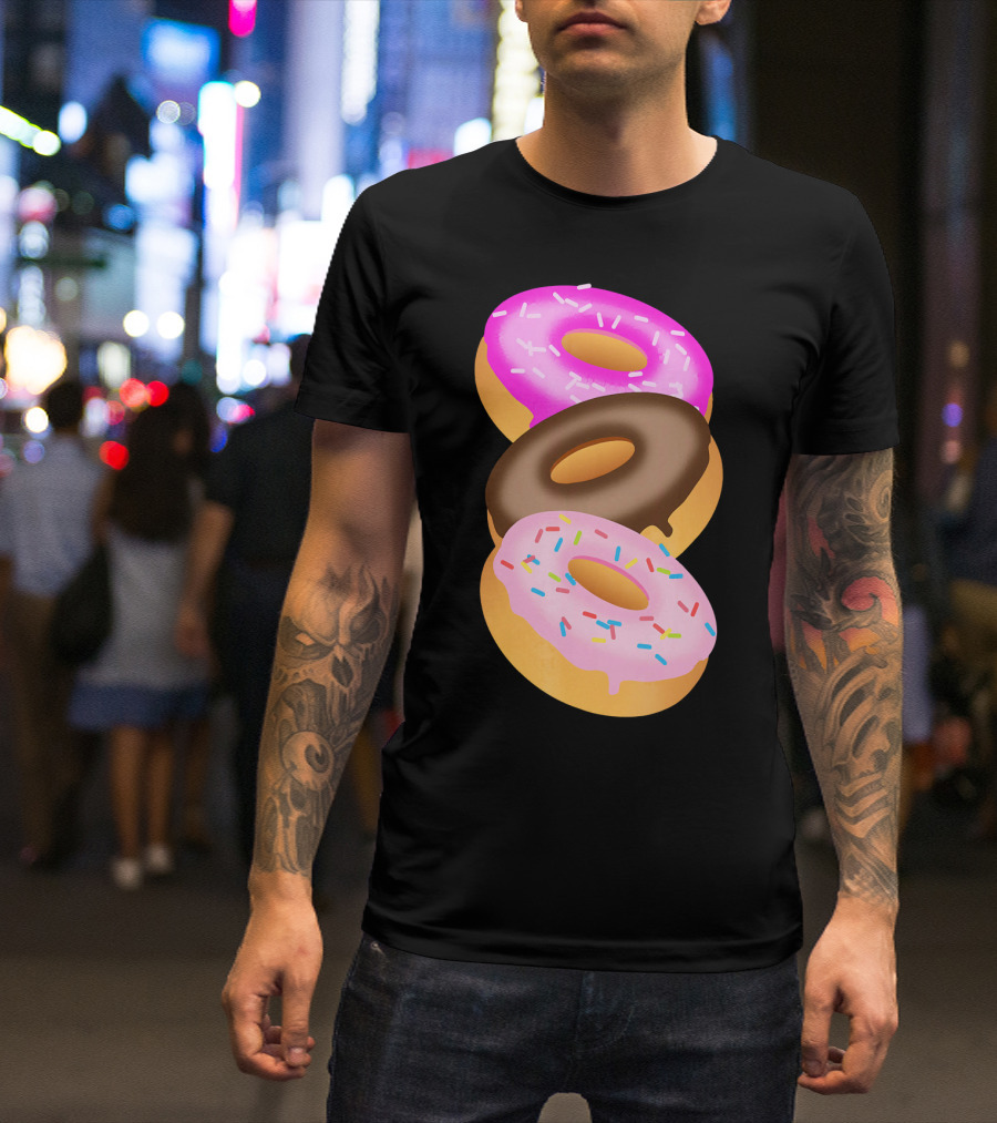 Donuts Doughnut Confection Pink Chocolate Frosted Doughnut Trio T-Shirt