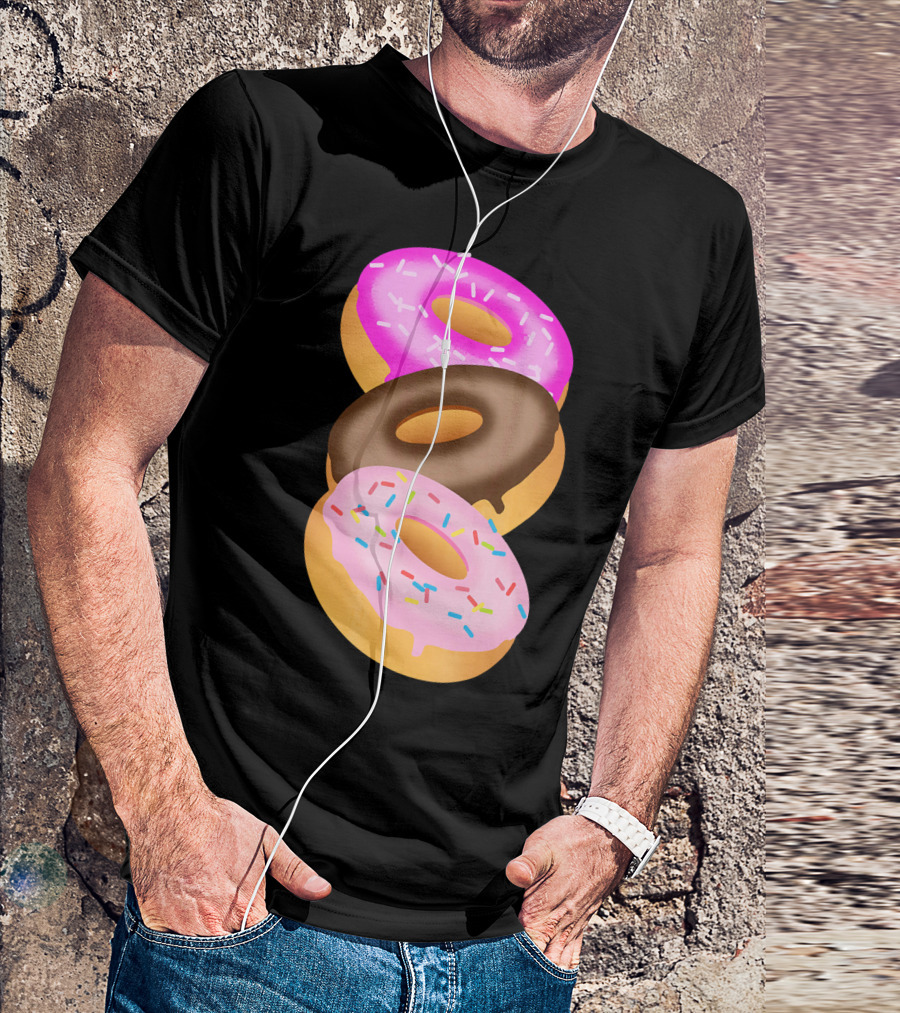 Donuts Doughnut Confection Pink Chocolate Frosted Doughnut Trio T-Shirt