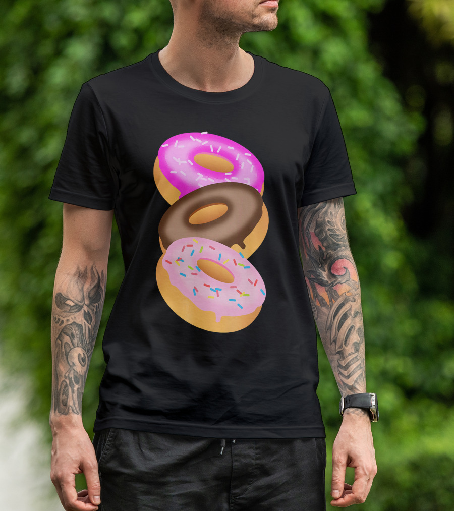 Donuts Doughnut Confection Pink Chocolate Frosted Doughnut Trio T-Shirt