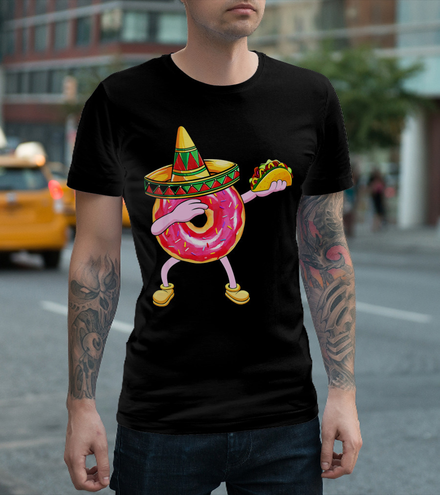 Fun Cinco De Mayo Dabbing Donut Sombrero Taco Party T-Shirt