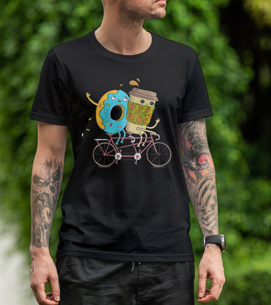 Coffee And Donut Tandem Bicycle Ride Fun T-Shirt