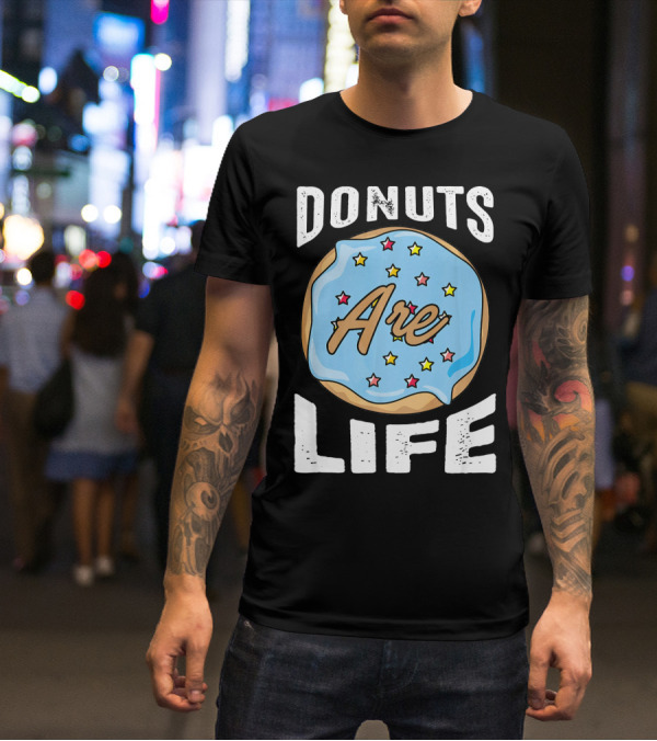 Donuts Are Life Blue Frosted Donut With Stars T-Shirt