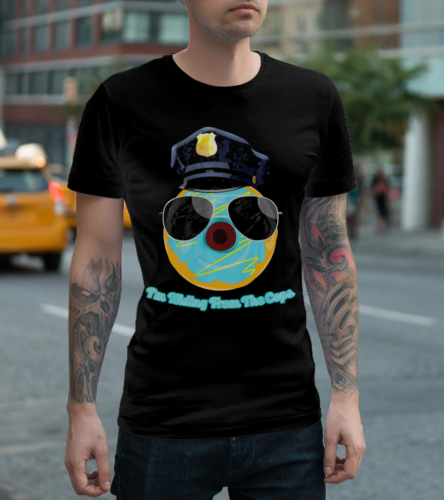 I'm Hiding From The Cops Funny Donut Police Hat Sunglasses T-Shirt