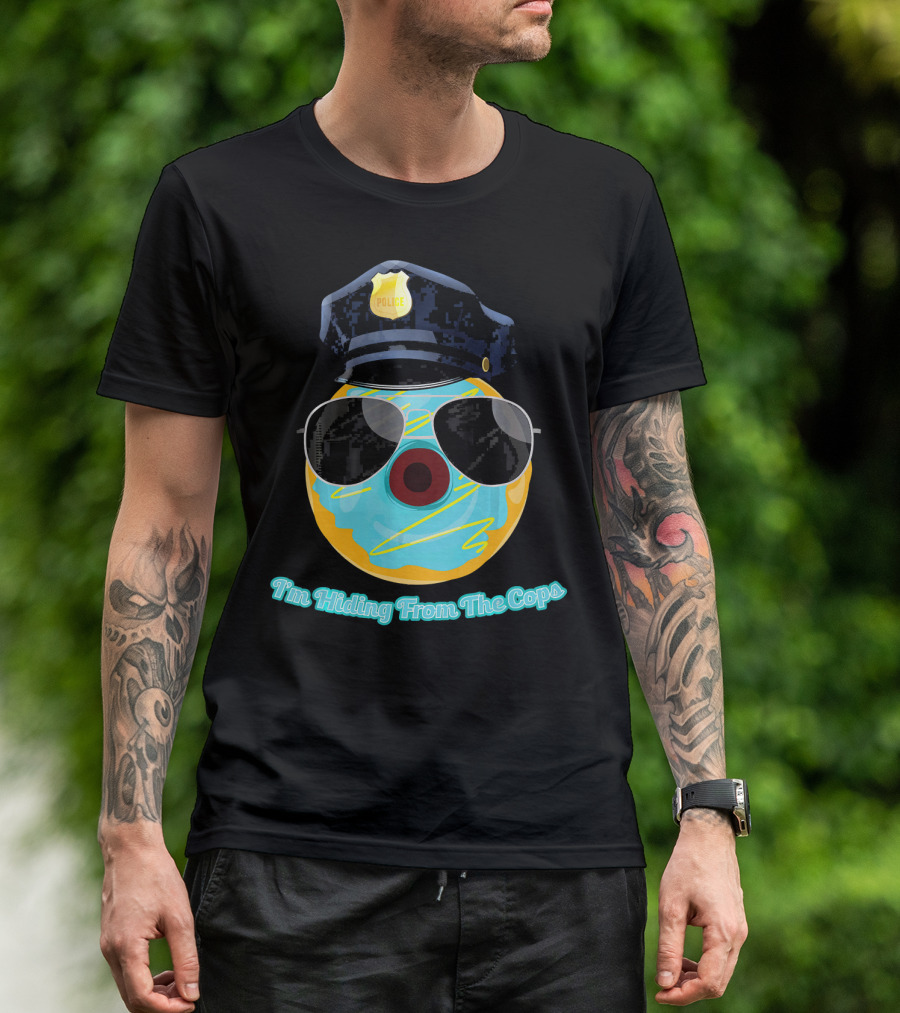 I'm Hiding From The Cops Funny Donut Police Hat Sunglasses T-Shirt