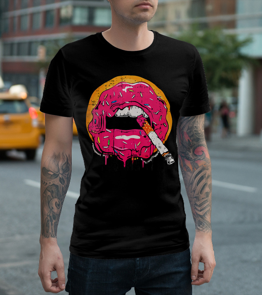 Donut Lips Cigarette Cool Sweet Doughnut T-Shirt