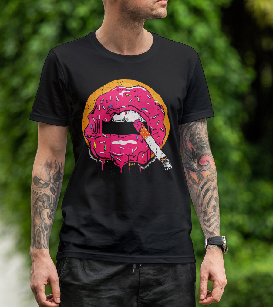 Donut Lips Cigarette Cool Sweet Doughnut T-Shirt