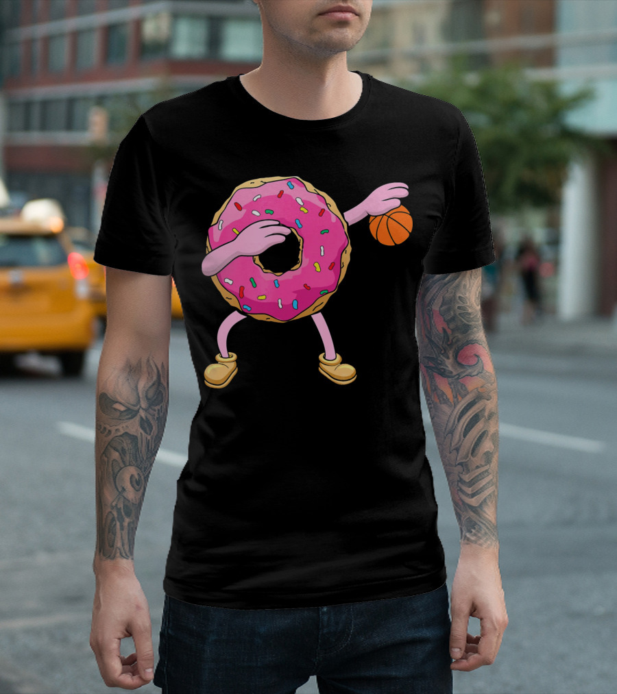 Dabbing Donut Donut Dab Basketball with Sprinkles and Pink Frosting T-Shirt
