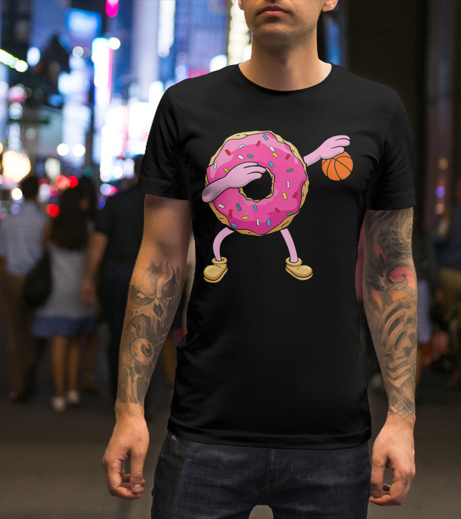 Dabbing Donut Donut Dab Basketball With Sprinkles And Pink Frosting T-Shirt