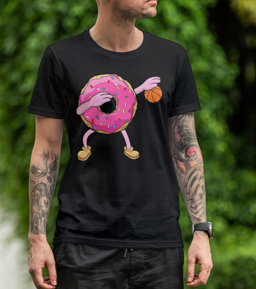 Dabbing Donut Donut Dab Basketball With Sprinkles And Pink Frosting T-Shirt