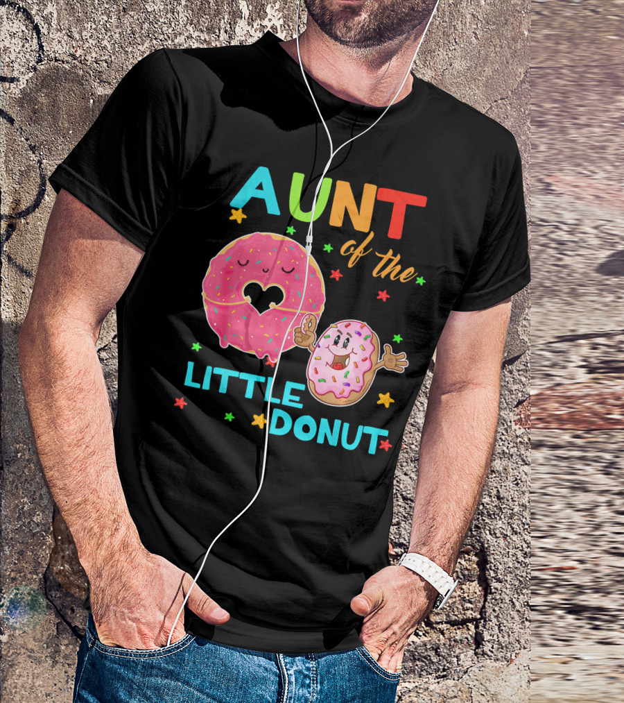 Aunt Of The Little Donut Birthday Colorful Star Sprinkles T-Shirt