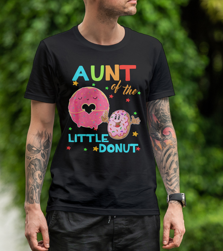 Aunt Of The Little Donut Birthday Colorful Star Sprinkles T-Shirt