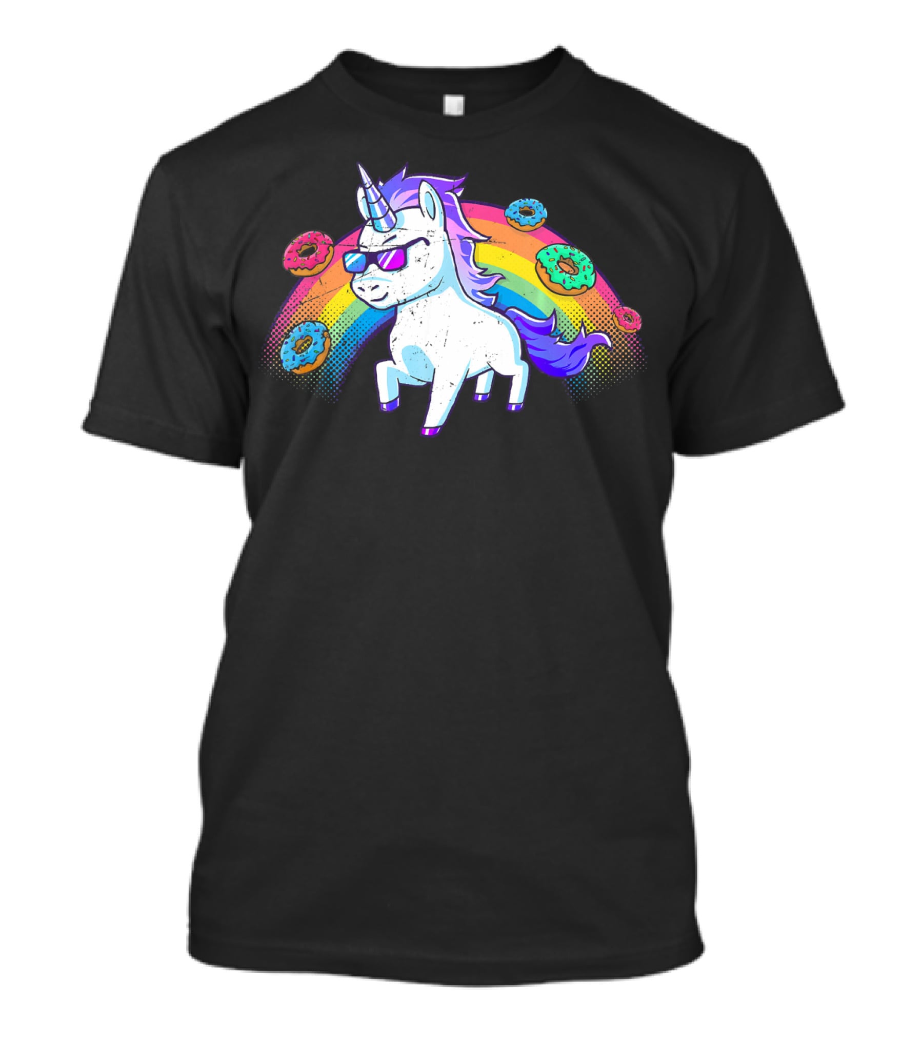 Donut Unicorn In Sunglasses With Rainbow T-Shirt