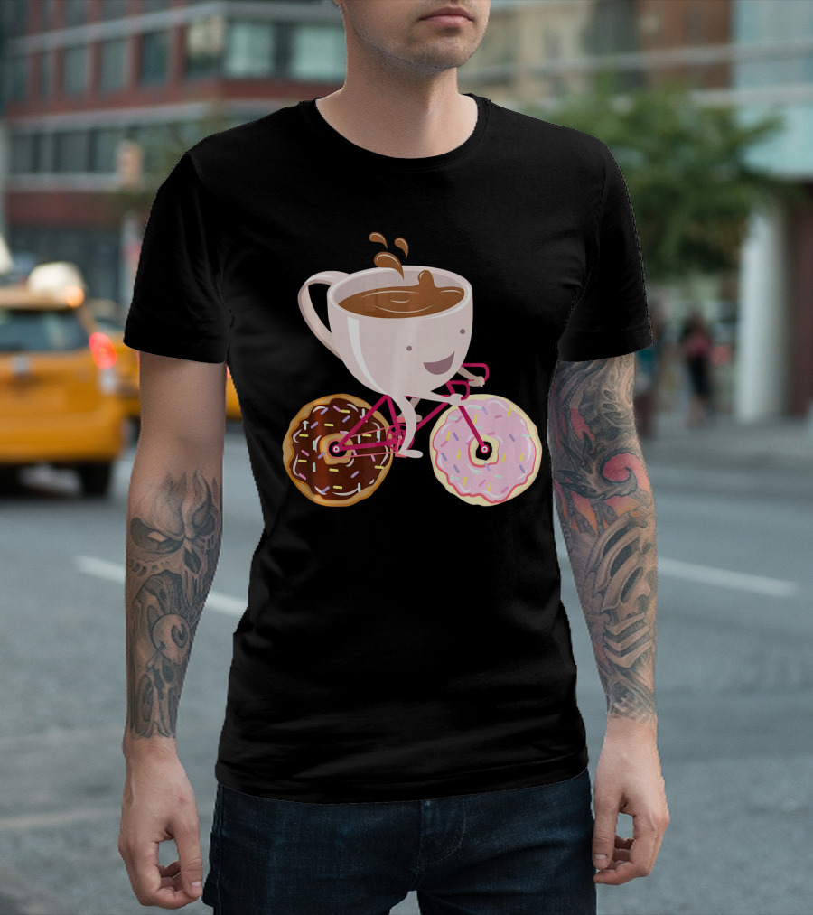 Cool Donut Coffee Bicycle Hand Drawn Ill Coffee Mug Riding Donuts Wheels T-Shirt