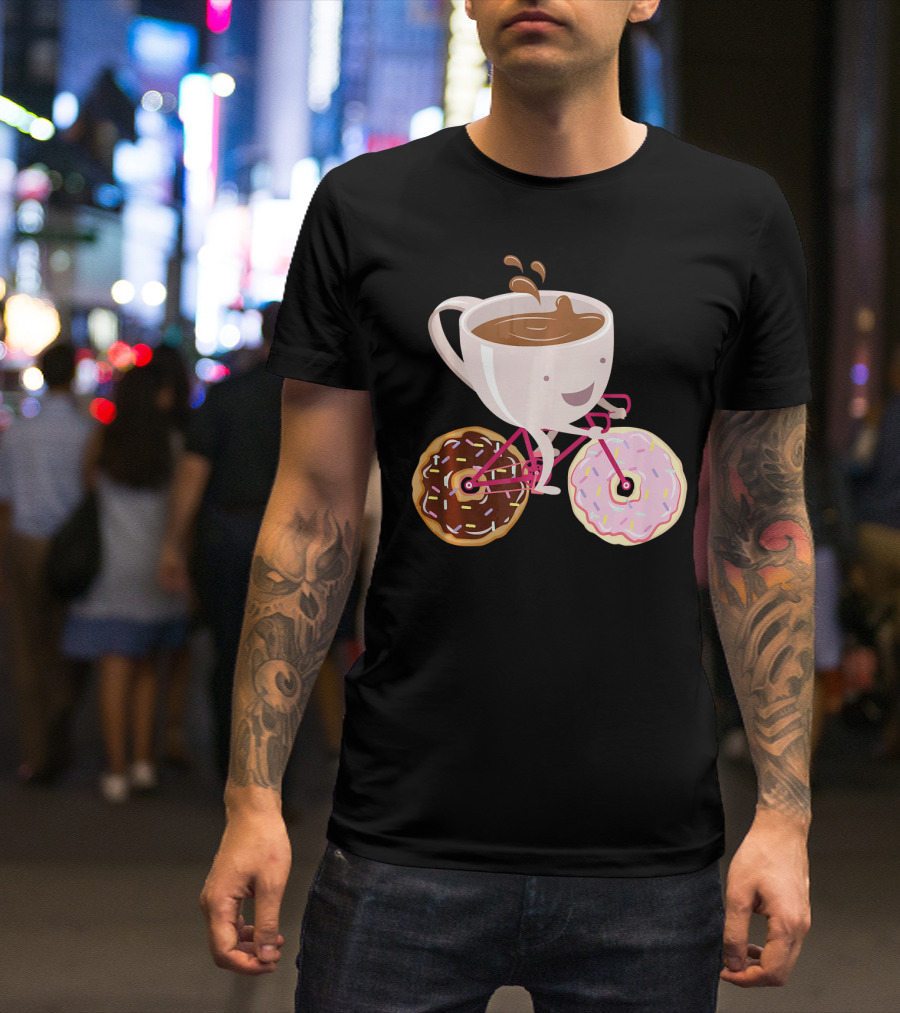 Cool Donut Coffee Bicycle Hand Drawn Ill Coffee Mug Riding Donuts Wheels T-Shirt