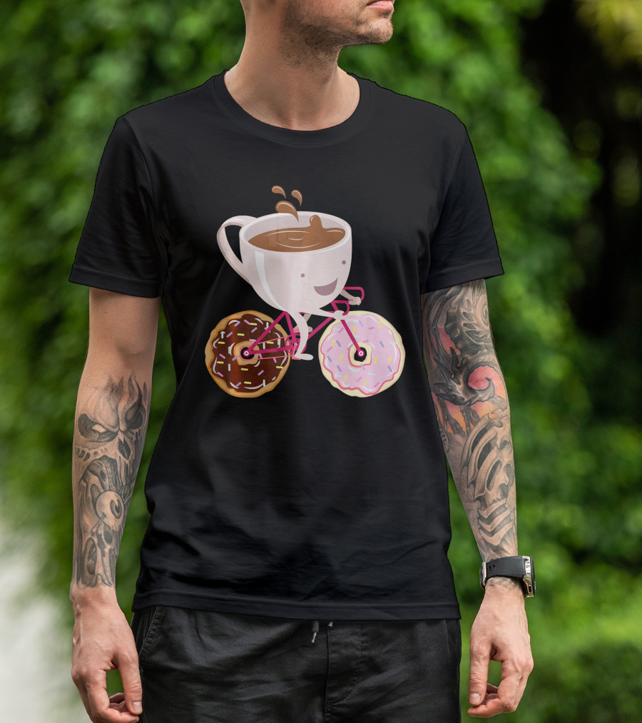 Cool Donut Coffee Bicycle Hand Drawn Ill Coffee Mug Riding Donuts Wheels T-Shirt