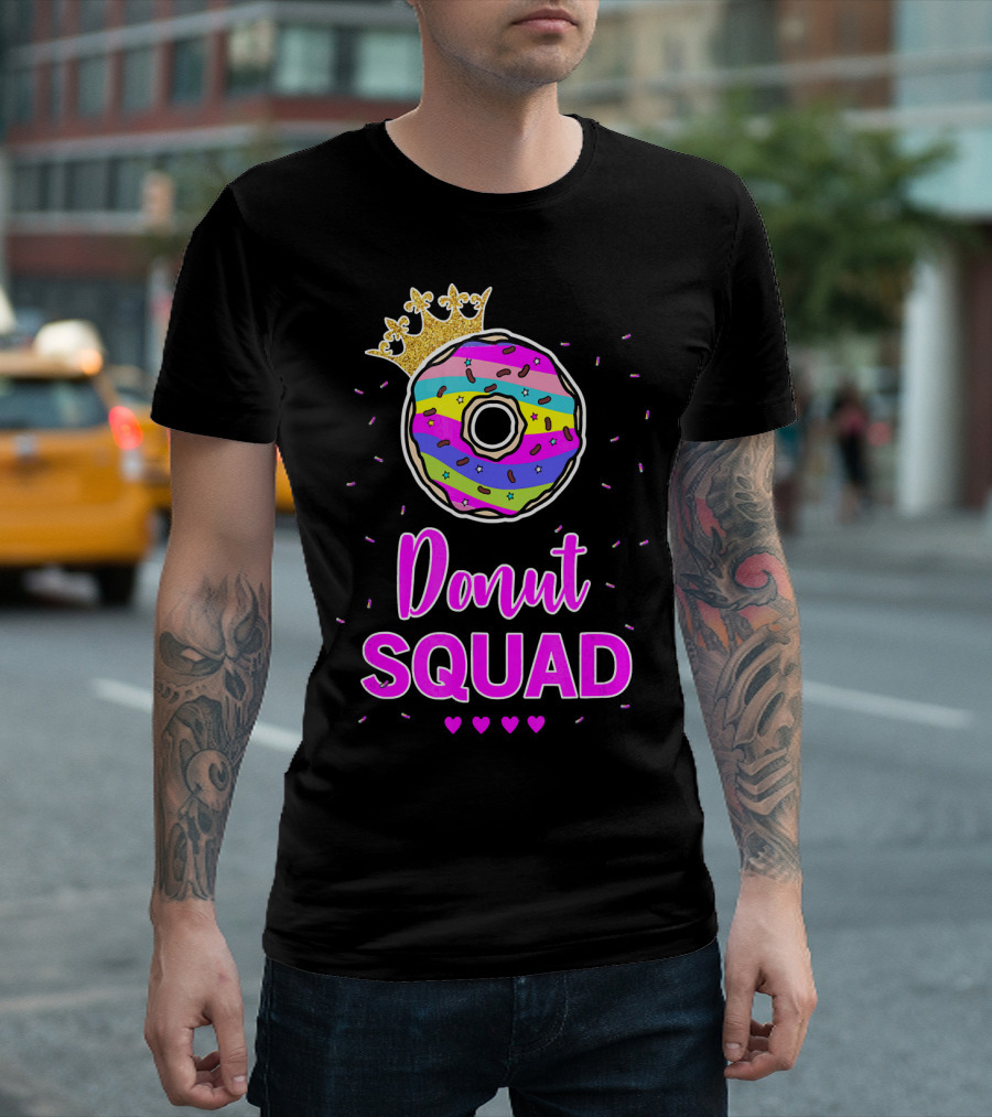 Donut Squad Birthday Girl with Crown and Hearts T-Shirt