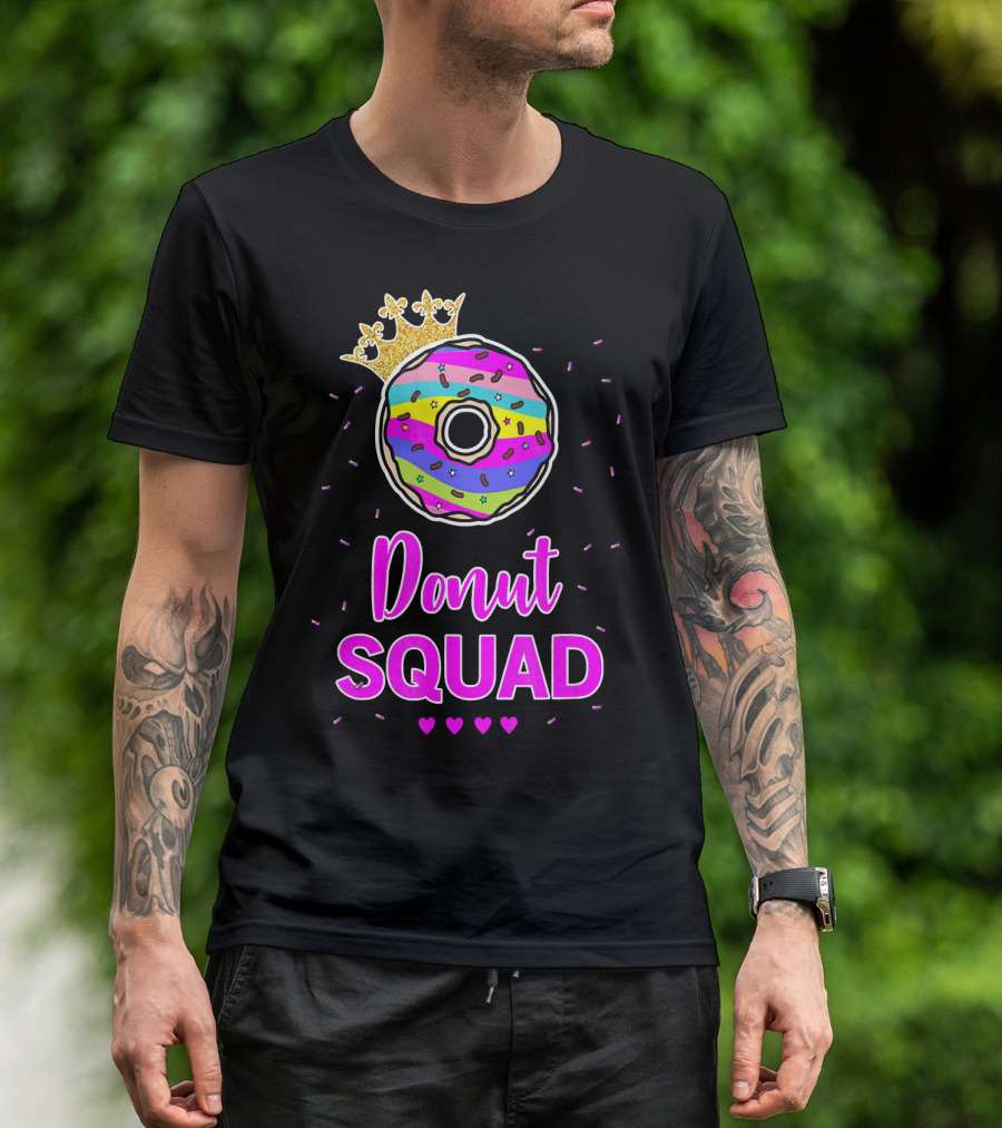 Donut Squad Birthday Girl With Crown And Hearts T-Shirt