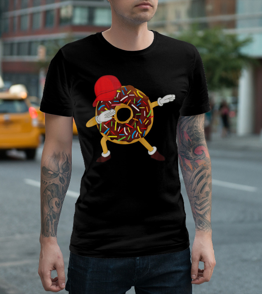 Dabbing Chocolate Sprinkles Donut With Red Hat T-Shirt