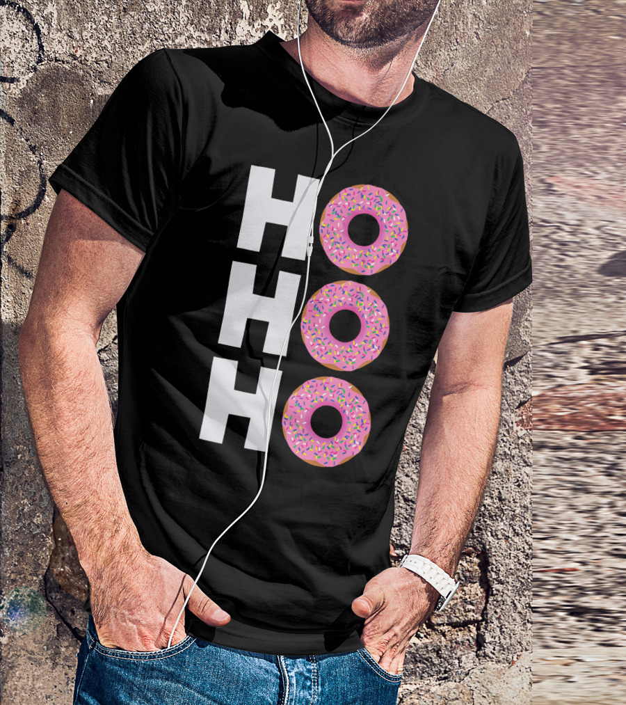 Merry Christmas Donut HO HO Sprinkled Doughnut Lettering T-Shirt