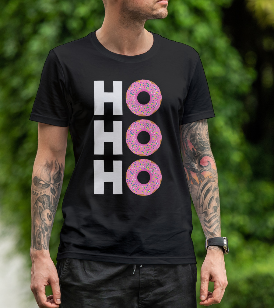 Merry Christmas Donut HO HO Sprinkled Doughnut Lettering T-Shirt