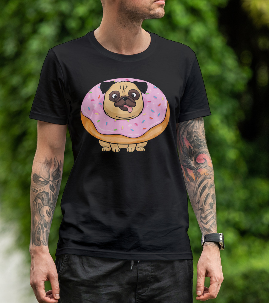 Cute Doughnut Pug Wearing A Donut Costume Sprinkles T-Shirt