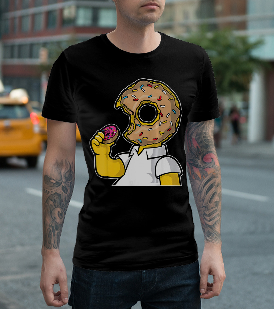 MMMM Donuts Head Character With Classic Sprinkles And Pink Frosted Bite T-Shirt